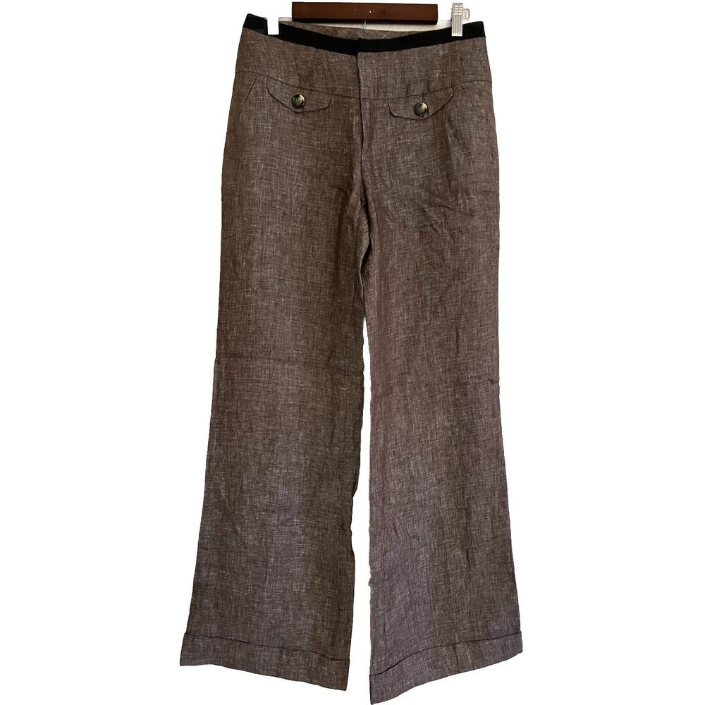 Anthropologie Elevenses Tailored Sailor Wide Leg Linen Pants Brown 6